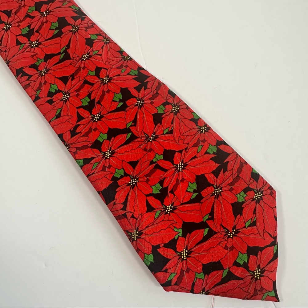 Keith Daniels Christmas Necktie Red Poinsettia Floral Holiday Festive‎